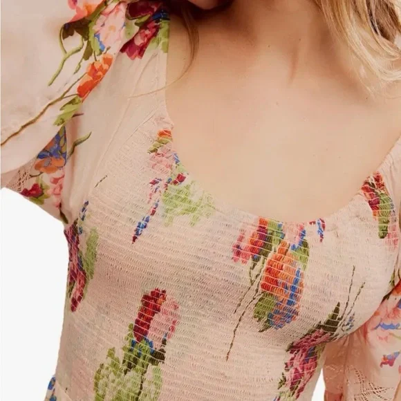 Free People Morning Glory Maxi Dress Floral Boho Smocked Tea Combo Size S EUC - Picture 5 of 11